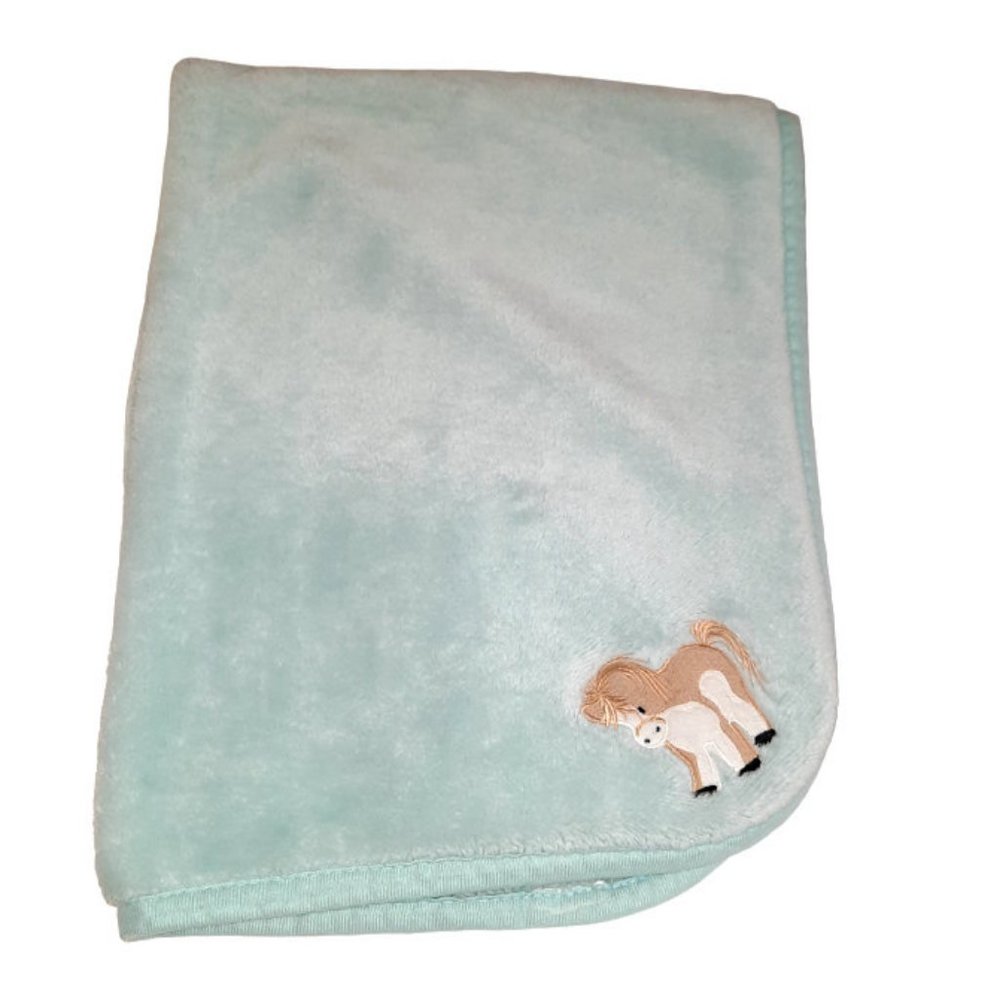 Vintage Horse Aqua Baby Lovey Security Plush Blanket 38" X 29"